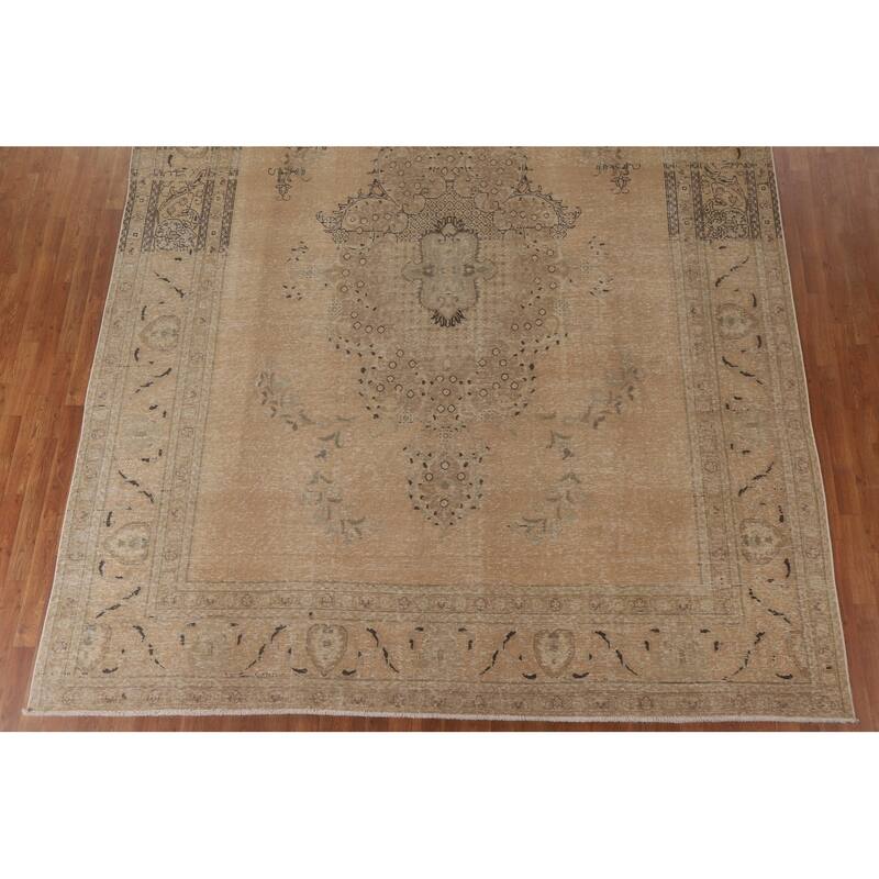 Antique Distressed Tabriz Persian Area Rug Handmade Wool Carpet - 9'10" x 12'9"