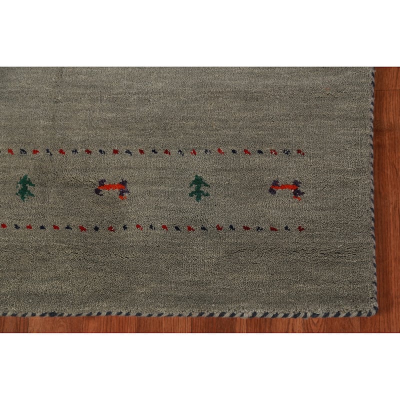 Hand Knotted Oriental 100% Wool Carpet Tribal Animal Pictorial Green Gabbeh Runner Rug - 6' 6'' X 2' 9''