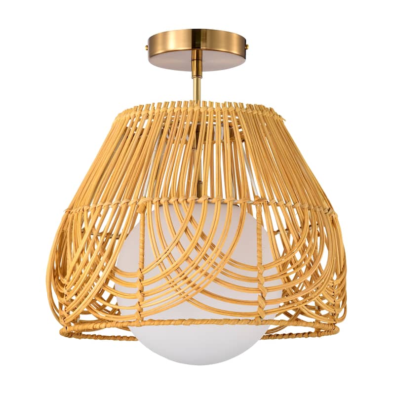 Lada 13 Inch Natural Rattan Semi Flush Mount 1-Light