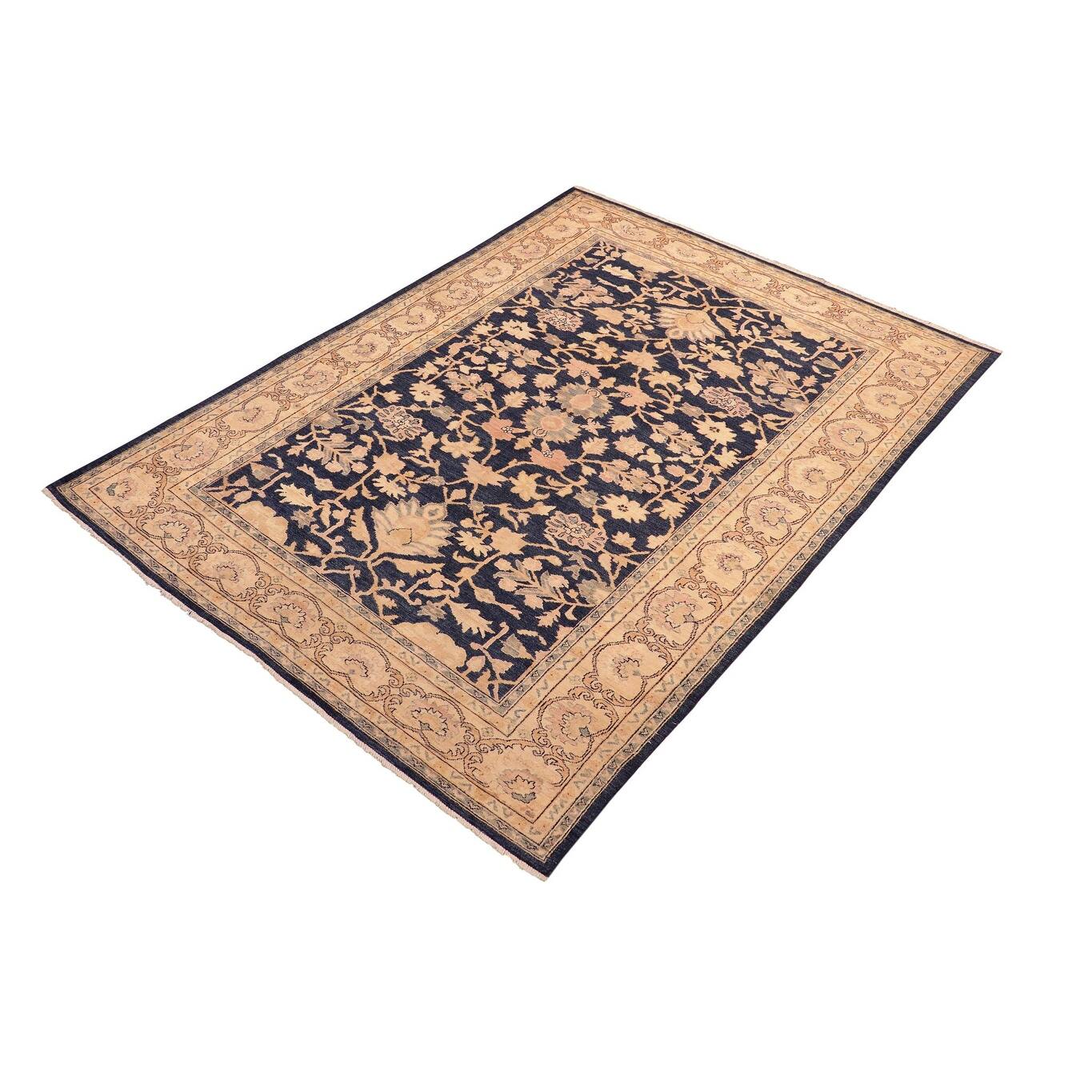 Shabby Chic Ziegler Ria Blue Tan Hand-knotted Wool Rug - 6 ft. 4 in. X ...