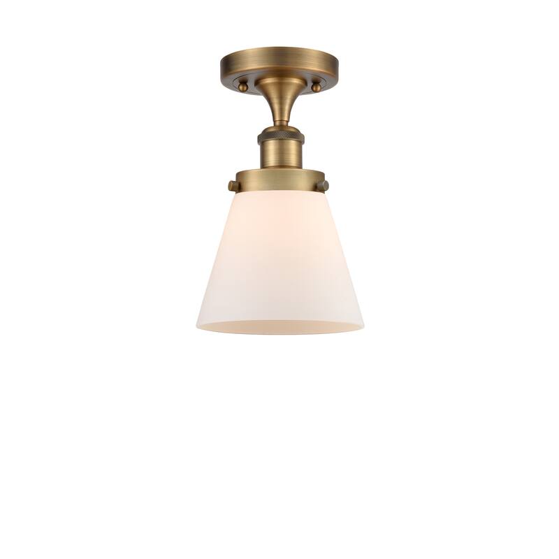 Innovations Lighting Ballston Urban Cone - 1 Light 6" Semi-Flush Mount - Brushed Brass/Matte White
