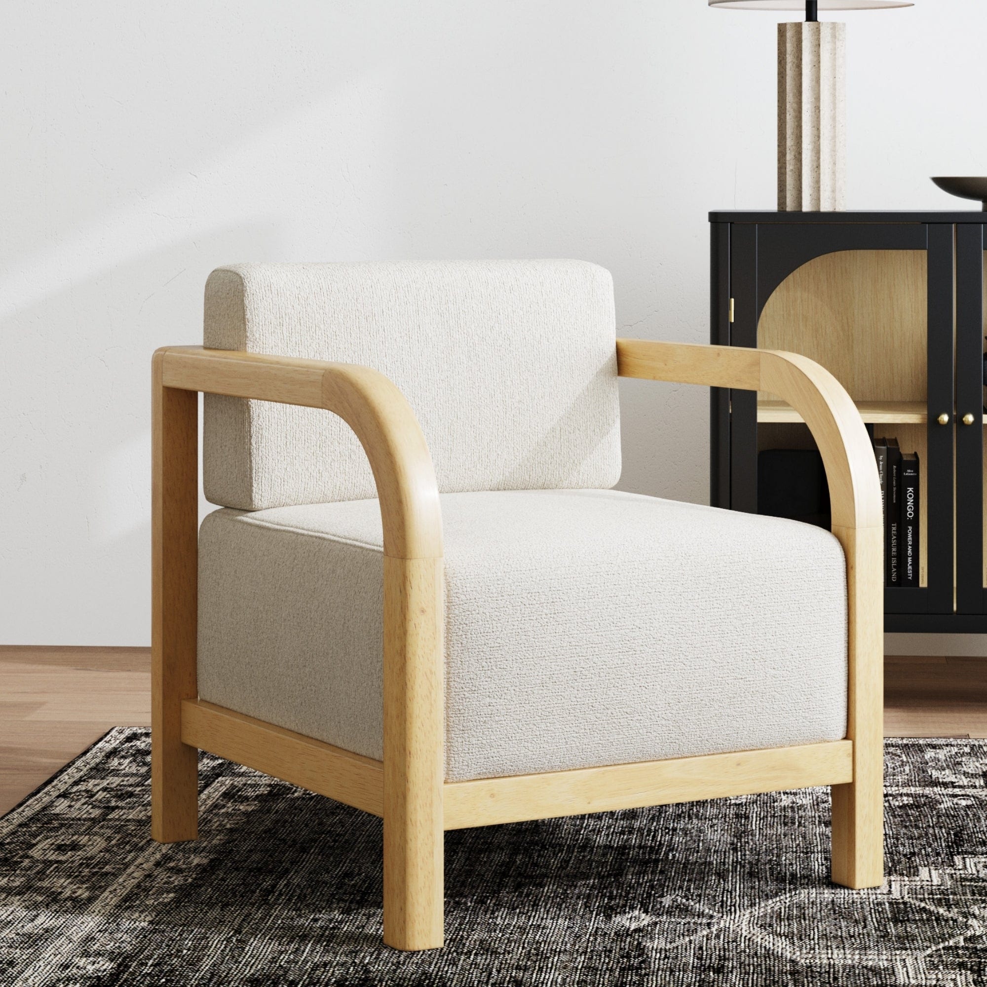 Jayden Scandinavian Accent Chair, Boucle Linen Upholstered
