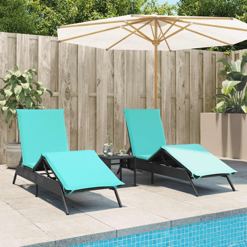 vidaXL Sun Loungers with Table Chaise Lounge 2 Pcs Poly Rattan Brown/Gray/Black - 23.2 x 78.7 x 33.5 - Black