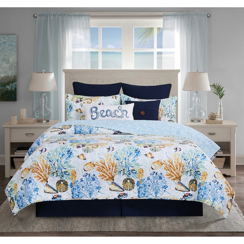 Makena Beach Cotton Quilt Set - Reversible and Machine Washable