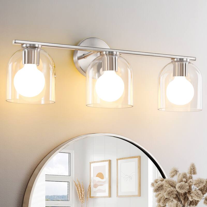 2/3/4-Light Dimmable Bathroom Vanity Light with Glass Shade - Matte Black - 3-Light - Brushed Nickel