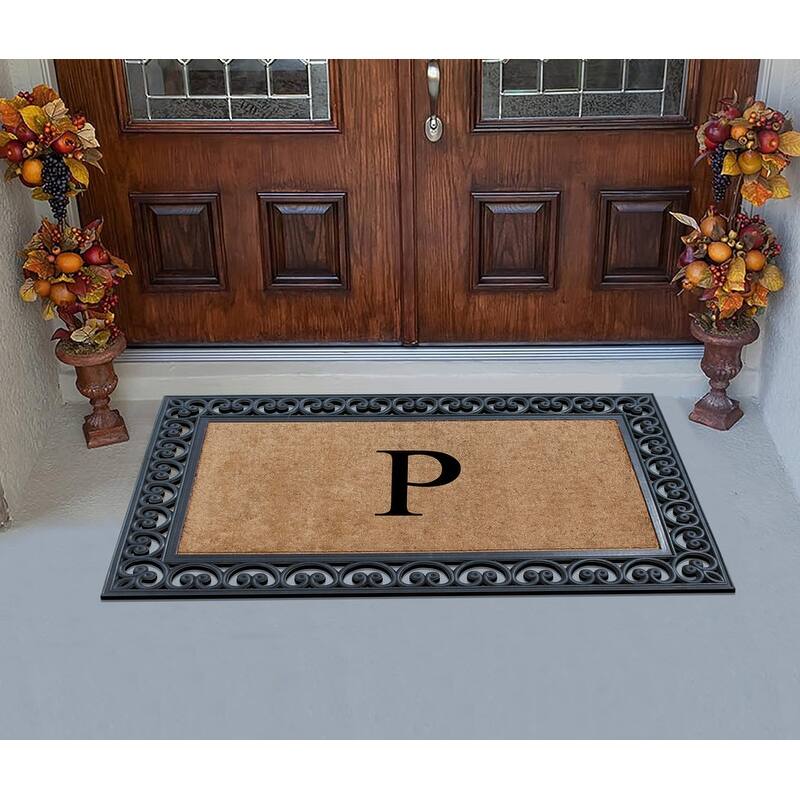 A1HC Natural Rubber and Coir Monogrammed Front Porch Entry Doormat 30"X48"