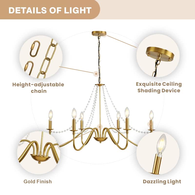 6-Light Dimmable Classic/Traditional Farmhouse Candle Style Chandelier - N/A