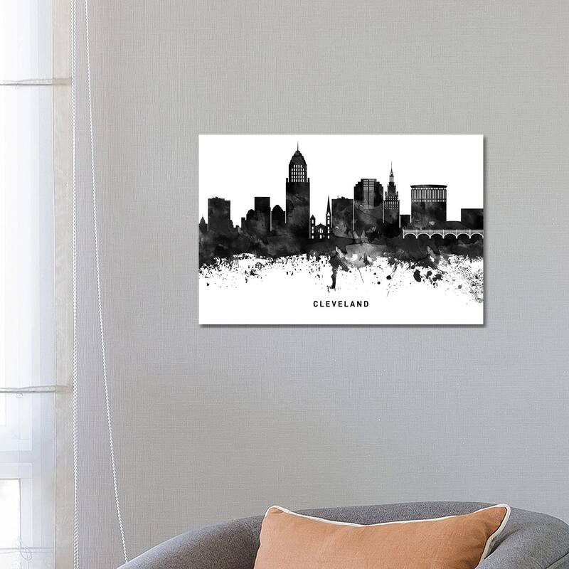 iCanvas "Cleveland Skyline Black & White" by WallDecorAddict Canvas Print - 18x26x1.5