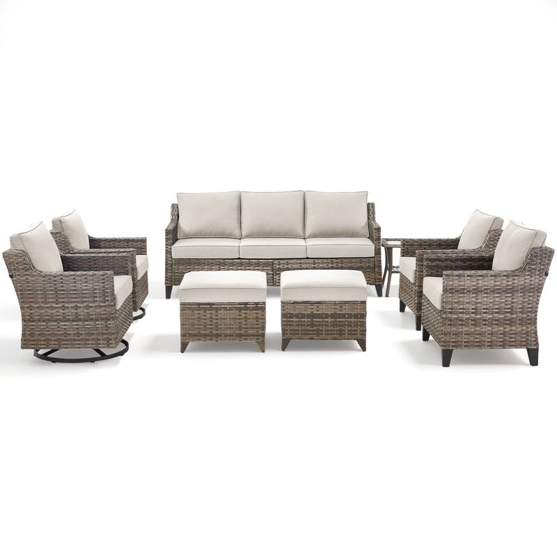 Pocassy Outdoor All-Weather Outdoor Sofa, Swivel Chair, Ottoman Sets