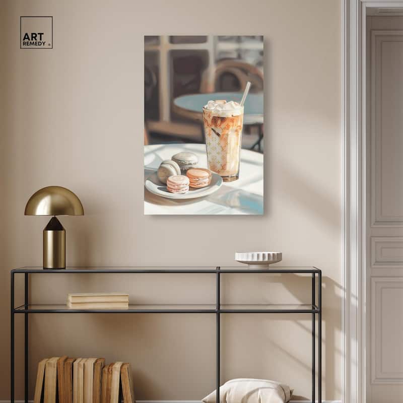 Glam Iced Coffee and Macarons Canvas by Art Remedy, Gallery Wrapped