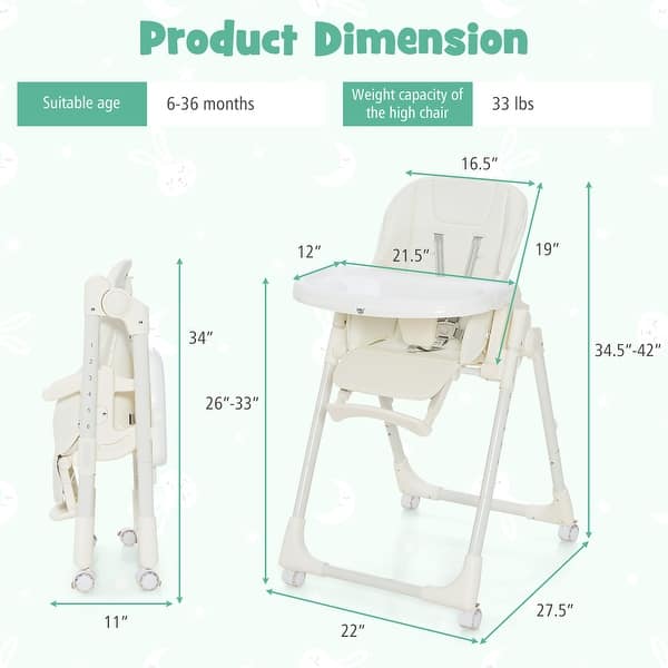 dimension image slide 0 of 4, Babyjoy Foldable Highchair Baby Feeding Chair with 360° Rotating - See Details