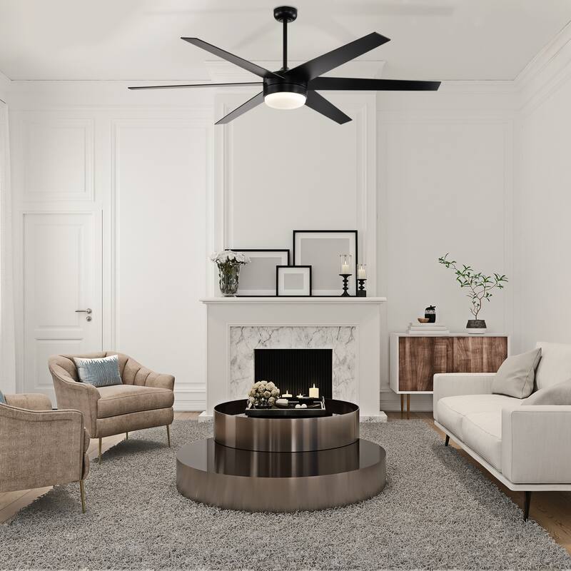 72-in Matte Black 6 Speed Ceiling Fan with LED Light and Remote Control