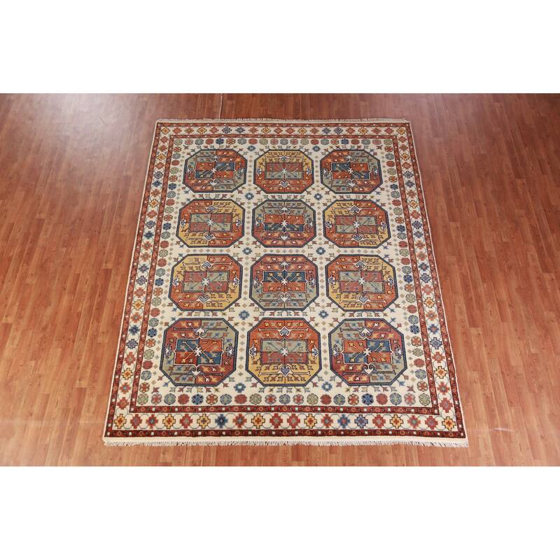 Hand Knotted Oriental 100% Wool Carpet Traditional Geometric Beige & Ivories Heriz (serapi) Area Rug - 10' 0'' X 8' 2''