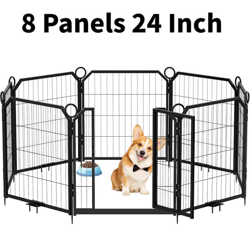 8 Panels 24 Inch Portable Dog Playpen and Pet Fence Indoor and Outdoor - 8 Pcs - Black