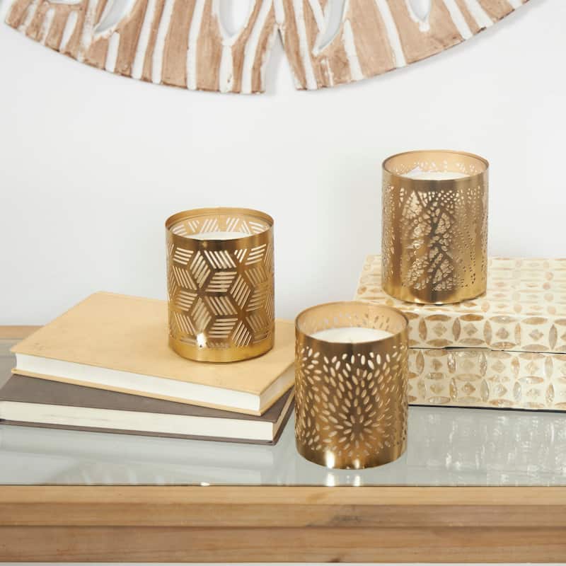 Gold or Copper or Silver Metal Scented 13 oz 1 Wick Geometric Candle with White Wax (Set of 3)