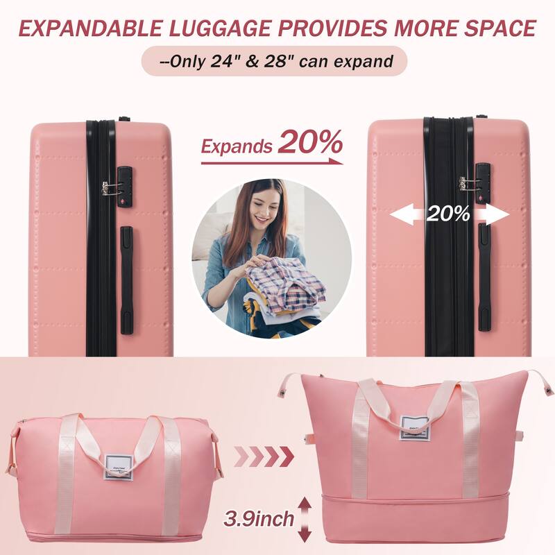 Hardside Luggage Set 5 Piece with Bags, 20IN Half-opening Carry on Luggage with USB Port, 24IN 28IN Luggage with Double Wheels