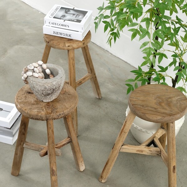 Artissance Handmade Reclaimed Solid Wood Stool, Round - Bed Bath