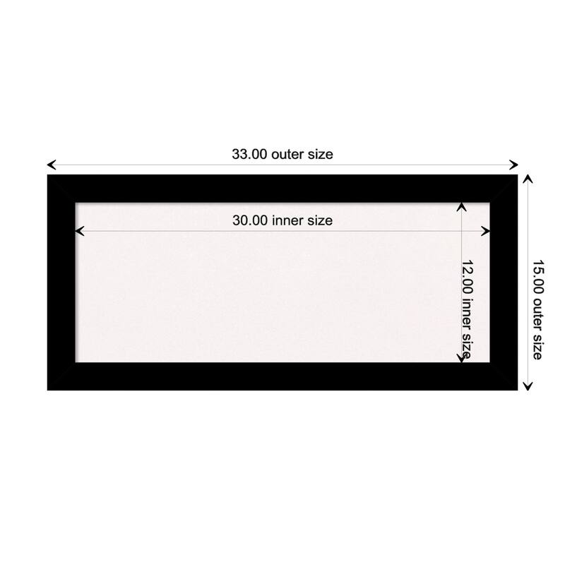 Brushed Framed White Corkboard Bulletin Board - Brushed Black - Board Size 30x12