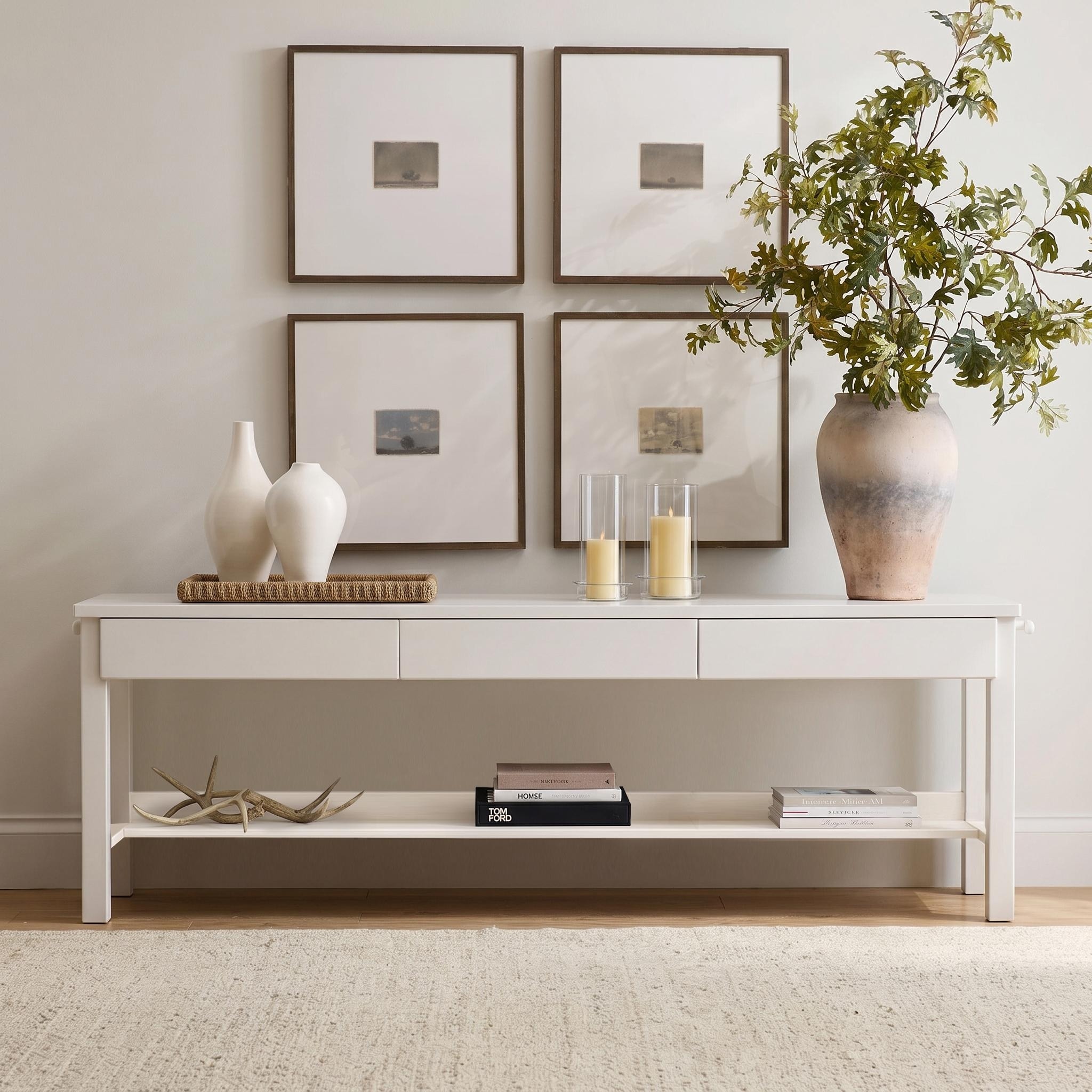 WILK Modern Solid Wood Console Table with Drawers, Entryway Sofa Table
