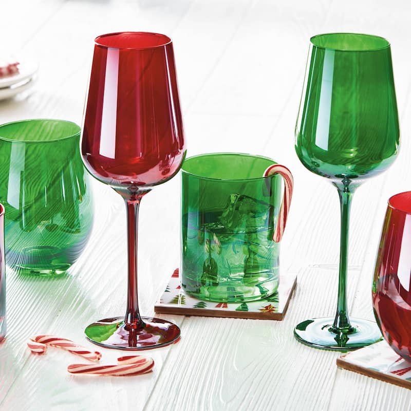 Green Stemless Wine Glass - 18oz Capacity, Perfect for Christmas Celebrations, Hand Wash Only, 3.5" x 3.5" x 5"