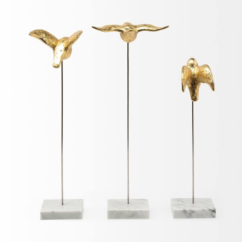 Set of Three Gold Bird Sculptures - 4"W x 11"D x 16"H