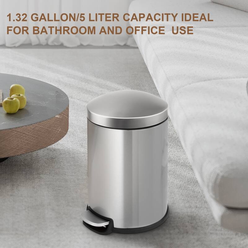 Innovaze 1.32 Gal./3 Liter Stainless Steel Round Step-on Trash Can for Bathroom and Office