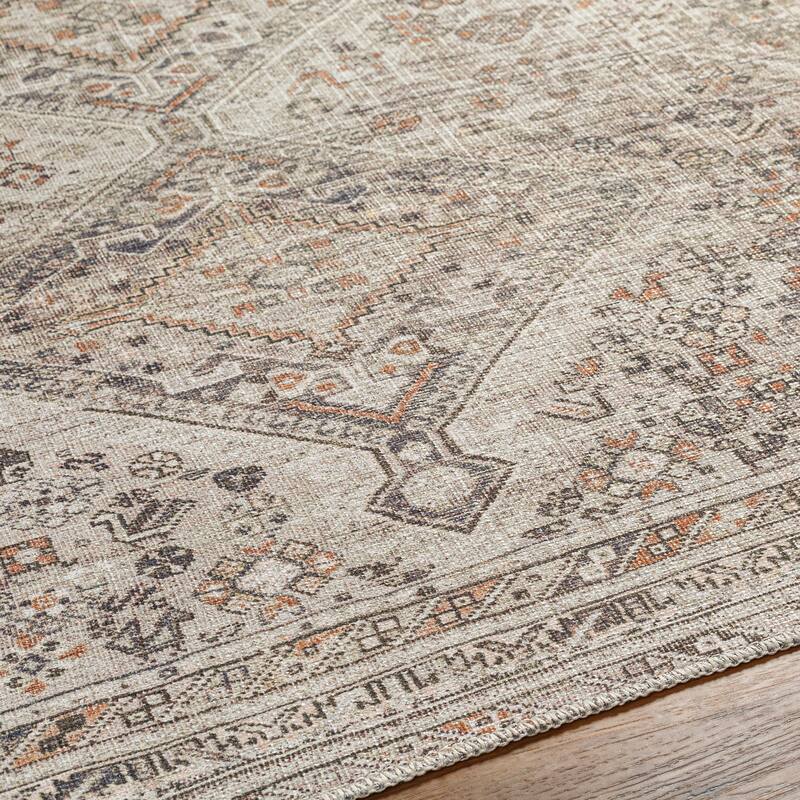 Livabliss Verninac Distressed Medallion Printed Washable Rug