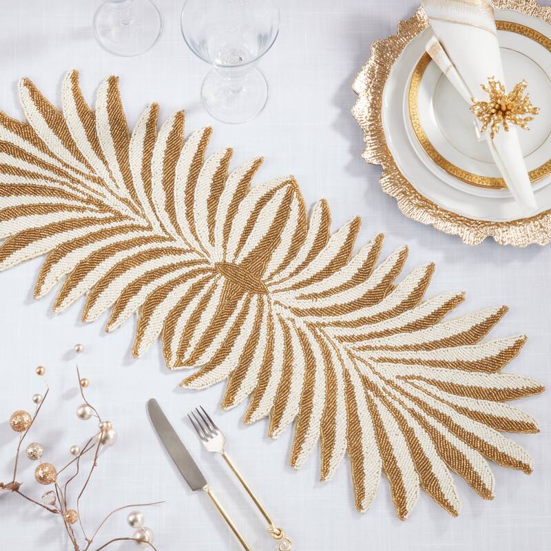 Leafy Elegance Beaded Table Runner - 12"x33"