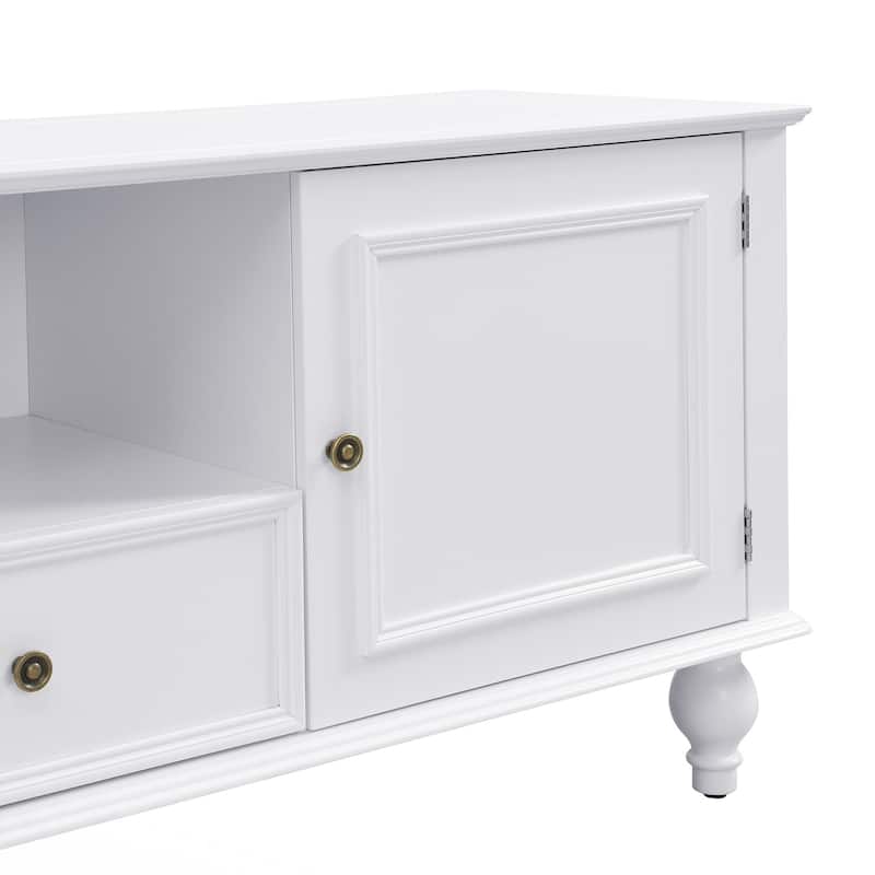 Modern TV Stand for TVs up to 80 Inches, Entertainment Center with Open Compartment, TV Storage Cabinet with 2 Drawers
