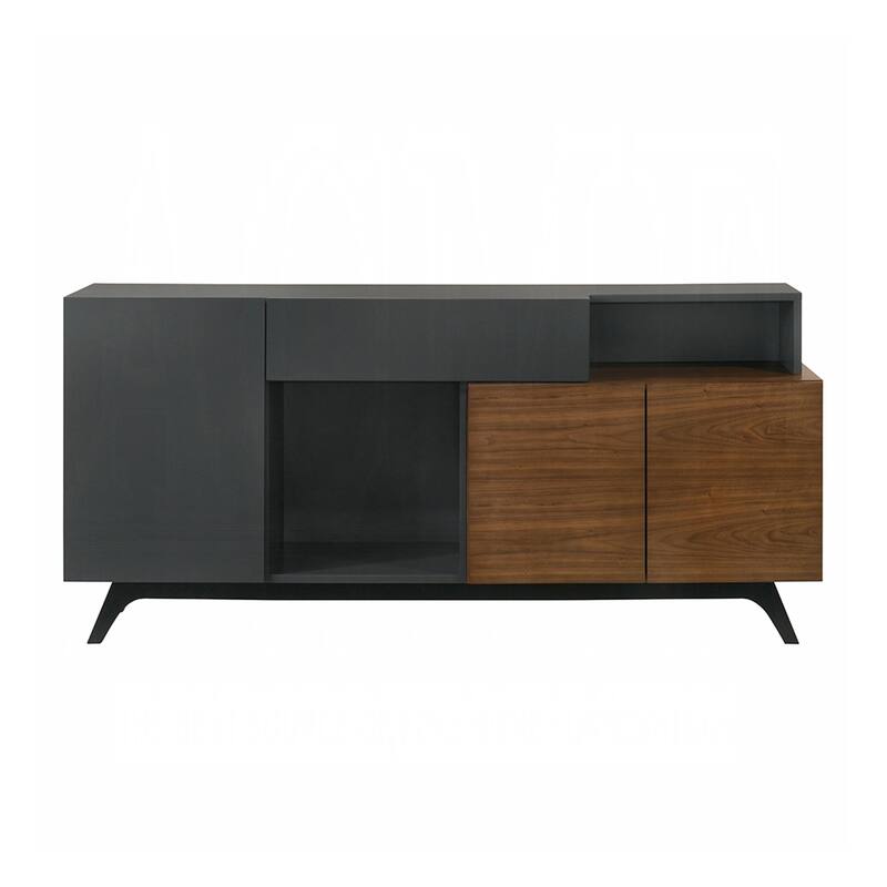 1 Drawer and 3 Doors Wooden Server in Walnut and Black