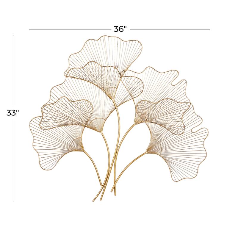 Metal Floral Wire Cutout Ginkgo Leaf Home Wall Decor - Copper or Gold- Roche River Decor