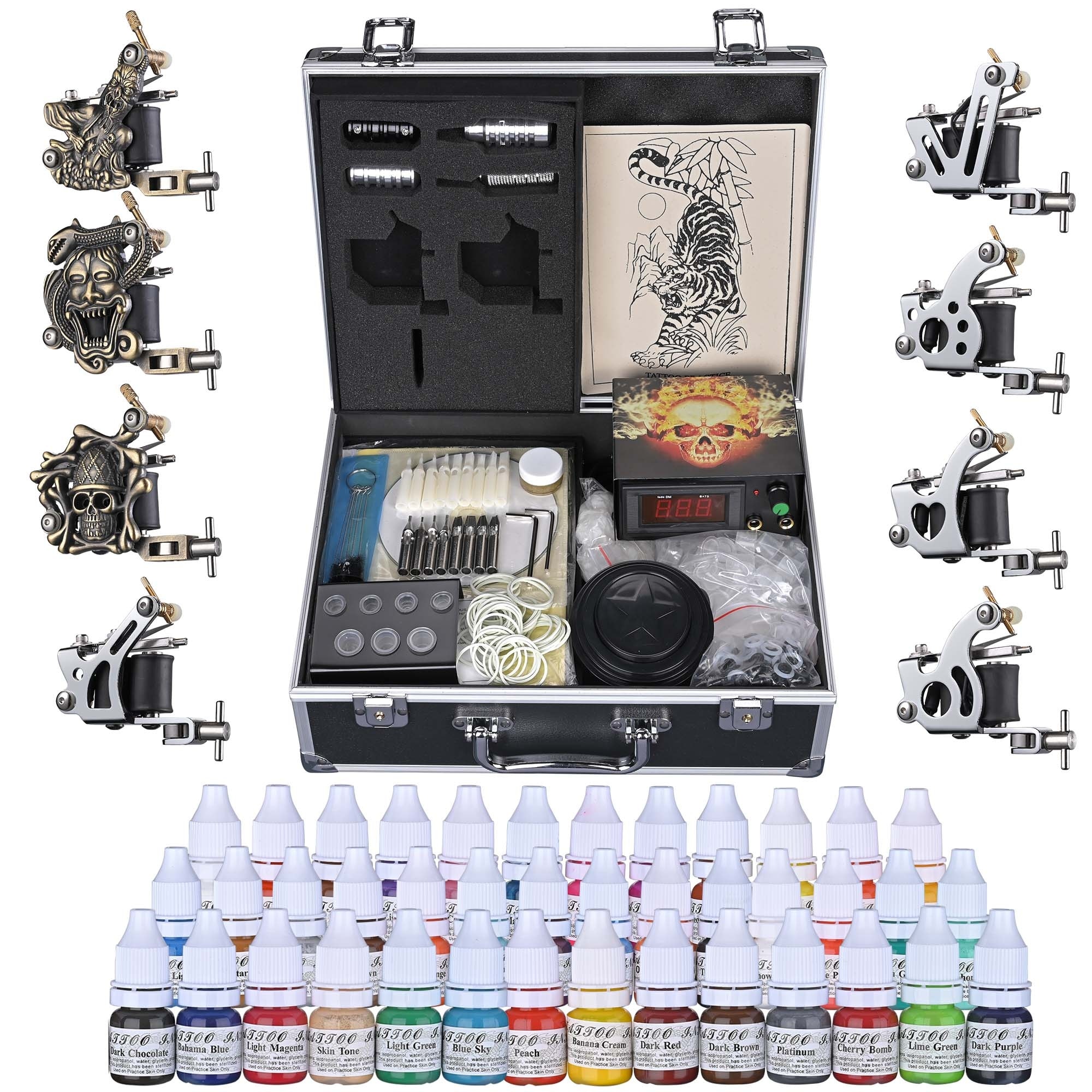 tatooマシーンセット　新品 Professional Complete Tattoo Kit 8 Machine Gun 40 Ink Power Supply
