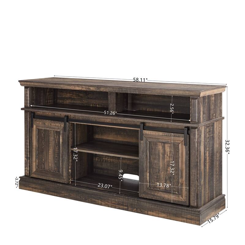 Media Console Table with Storage Cabinet, Mid Century Style Entertainment TV Table, Sliding Door TV Cabinet, Antique White.