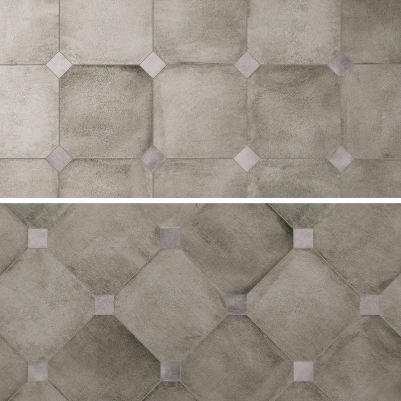 Merola Tile Laverton Octagon Grafito with Taco Gris 7-7/8" x 7-7/8" Porcelain Floor and Wall Tile