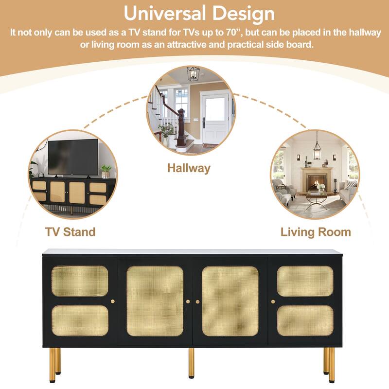 ON-TREND Boho style TV Stand with Rattan Door