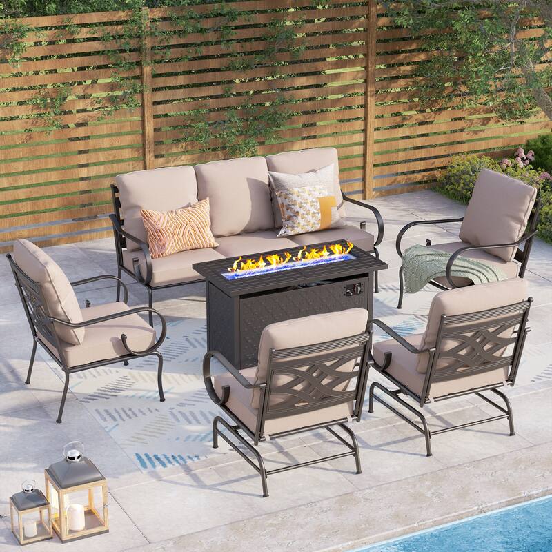 MAISON ARTS Patio Sofa Set 4/6-Piece Outdoor Conversation Set with 45'' Gas Fire Pit Table - Set 5
