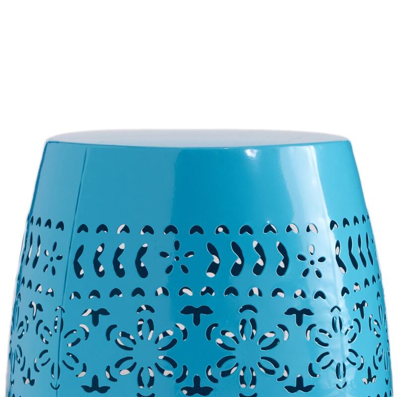 Glena Garden Stool Side Table, Blue Powder Coated Iron, Cutout 12 Inch