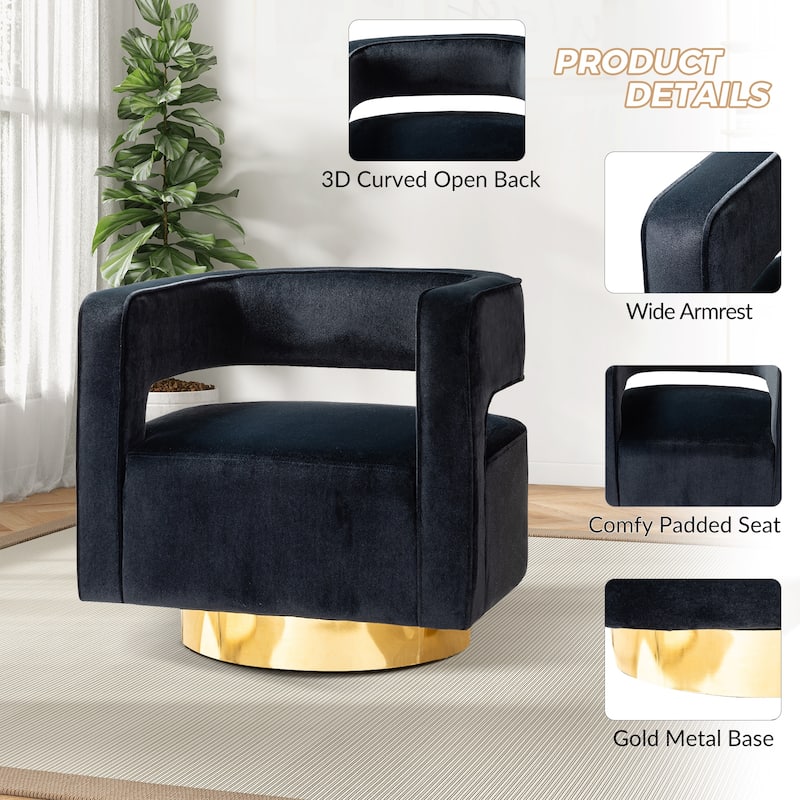 Carisa Modern Upholstered Swivel Open-Back Barrel Chair with Golden Base by HULALA HOME