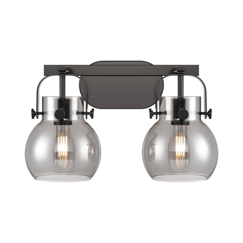 Innovations Lighting 423-2W-10-17 Pilaster II Sphere Vanity Pilaster - Matte Black / Plated Smoke