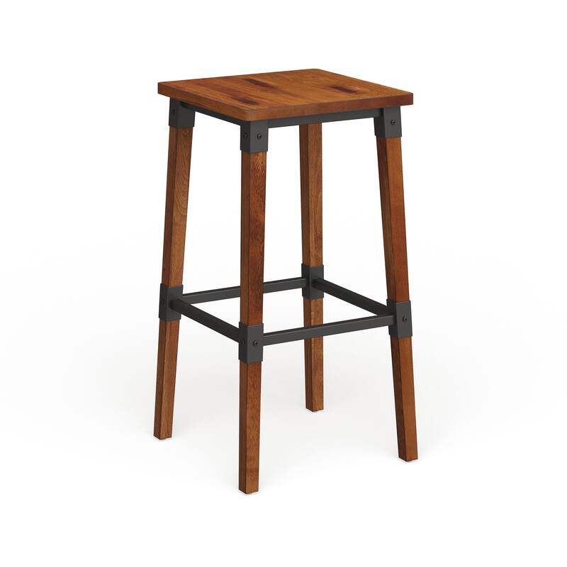 2 Pack Commercial Grade Rustic Industrial Style Backless Wood Barstool - Walnut