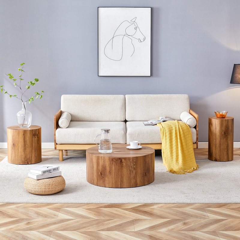 GDFStudio - Jackson Multi-Size Cylindrical Coffee Table Set with Wood-Grain Finish