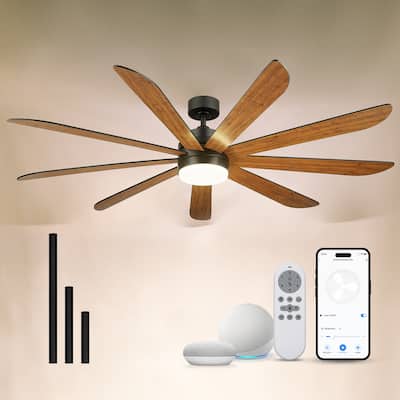 72 Inch 24W Led Ceiling Fans with Lights, 9-Blades, Remote Control and App and Alexa Google Voice Control