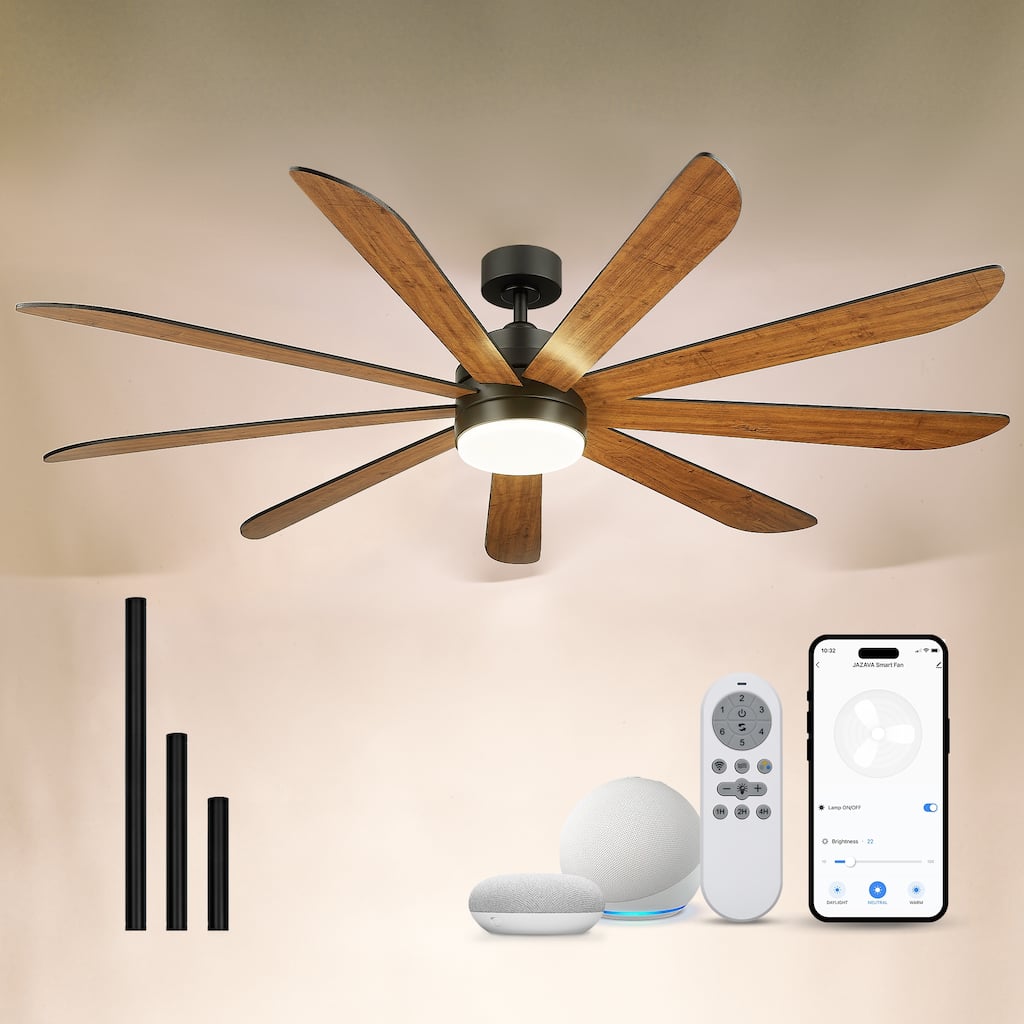 72 Inch 24W Led Ceiling Fans with Lights, 9-Blades, Remote Control