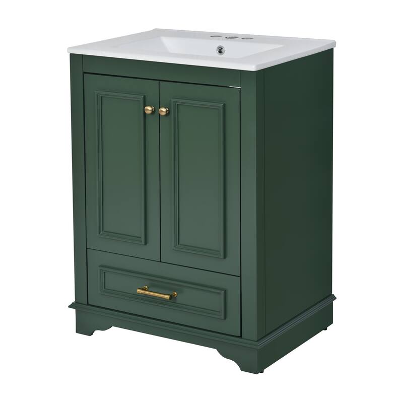 GDFStudio - Halcyon Modern Freestanding Bathroom Vanity with Ceramic Sink and Soft-Closing Storage Doors & Silver Handles