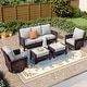 preview thumbnail 91 of 99, MAISON ARTS Extra-Large Patio Wicker Sofa Conversation Set with Coffee Table, Oversize Seat with 5.5'' Thick Padded Cushion 5 Seats + 2 Ottoman - Grey
