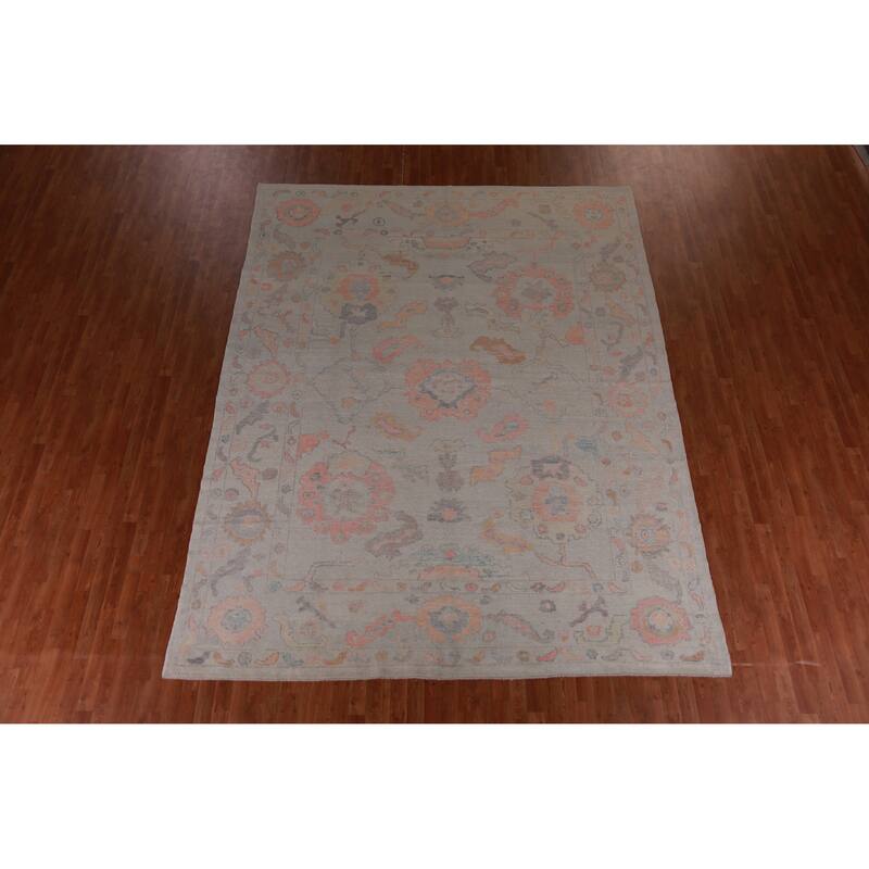 Hand Knotted Oriental 100% Wool Carpet Transitional All-Over Beige & Ivories Oushak Area Rug - 11' 9'' X 9' 4''