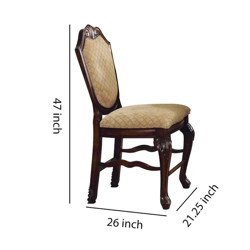 Set of 2 24-Inch Counter Height Chairs Beige Fabric with Crown Top Back - 21 L x 26 W x 47 H Inches