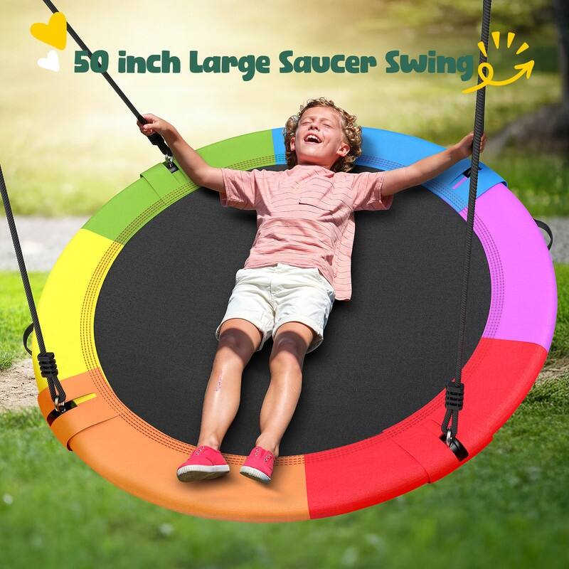 6.5 ft Tall Metal Swing set for Backyard With 50 Inch Saucer Swing for Kids and Adults