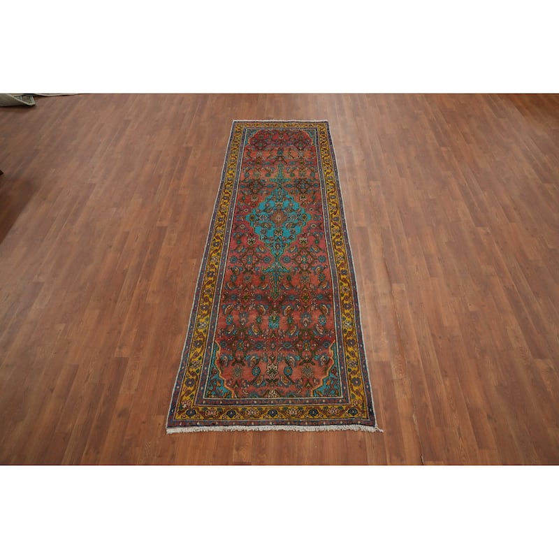 Hand Knotted Oriental 100% Wool Carpet Traditional Floral Multi-Colored Hamedan Runner Rug - 9' 1'' X 2' 11''