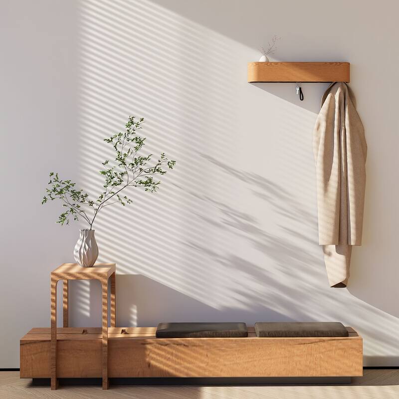 Solid Wood Wall-Mounted Coat Rack with Hooks